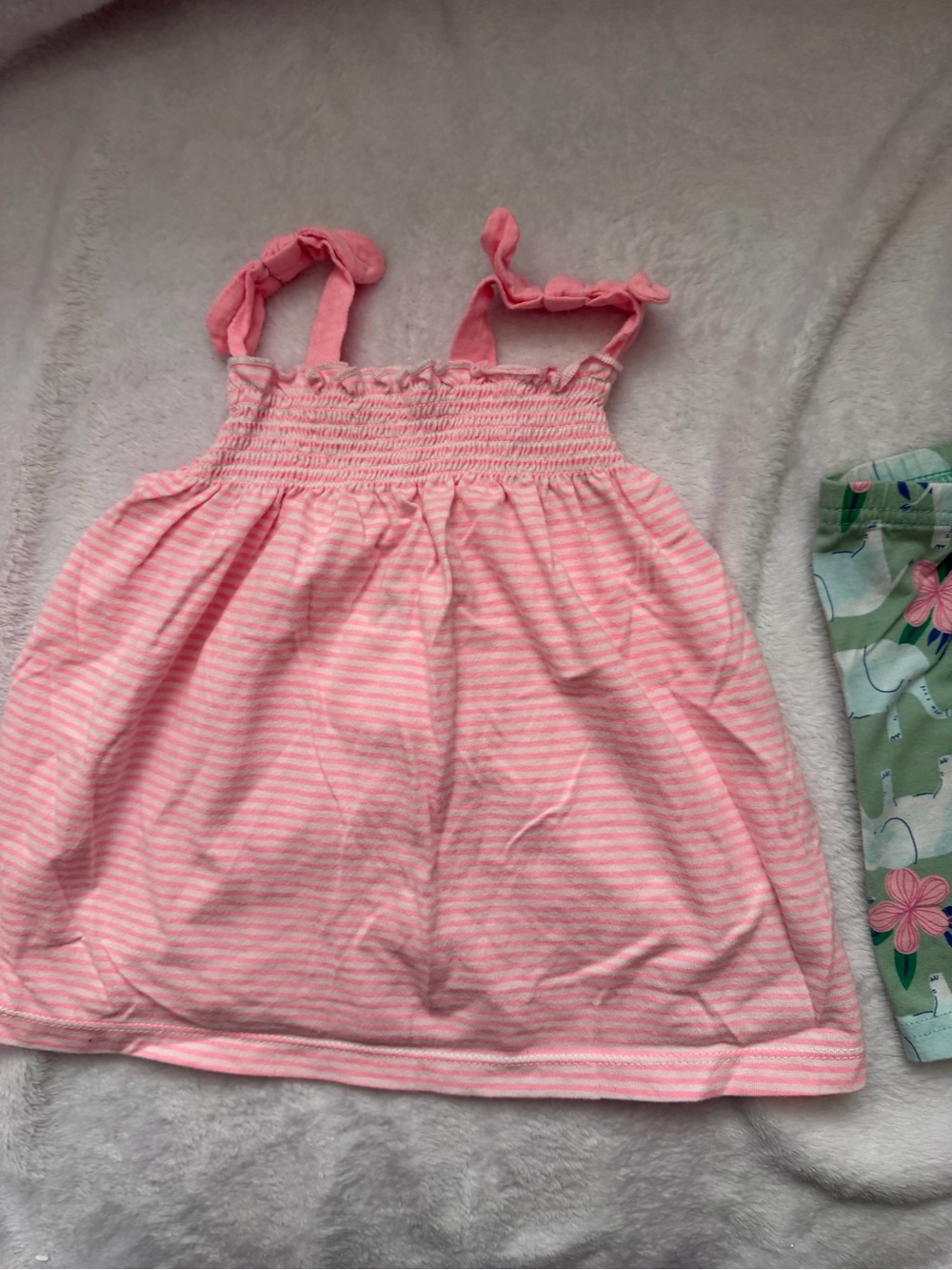 Carter's Light Pink Striped Faux Tie-Shoulder Tank Top & Floral Elephant Shorts - Picture 2 of 4